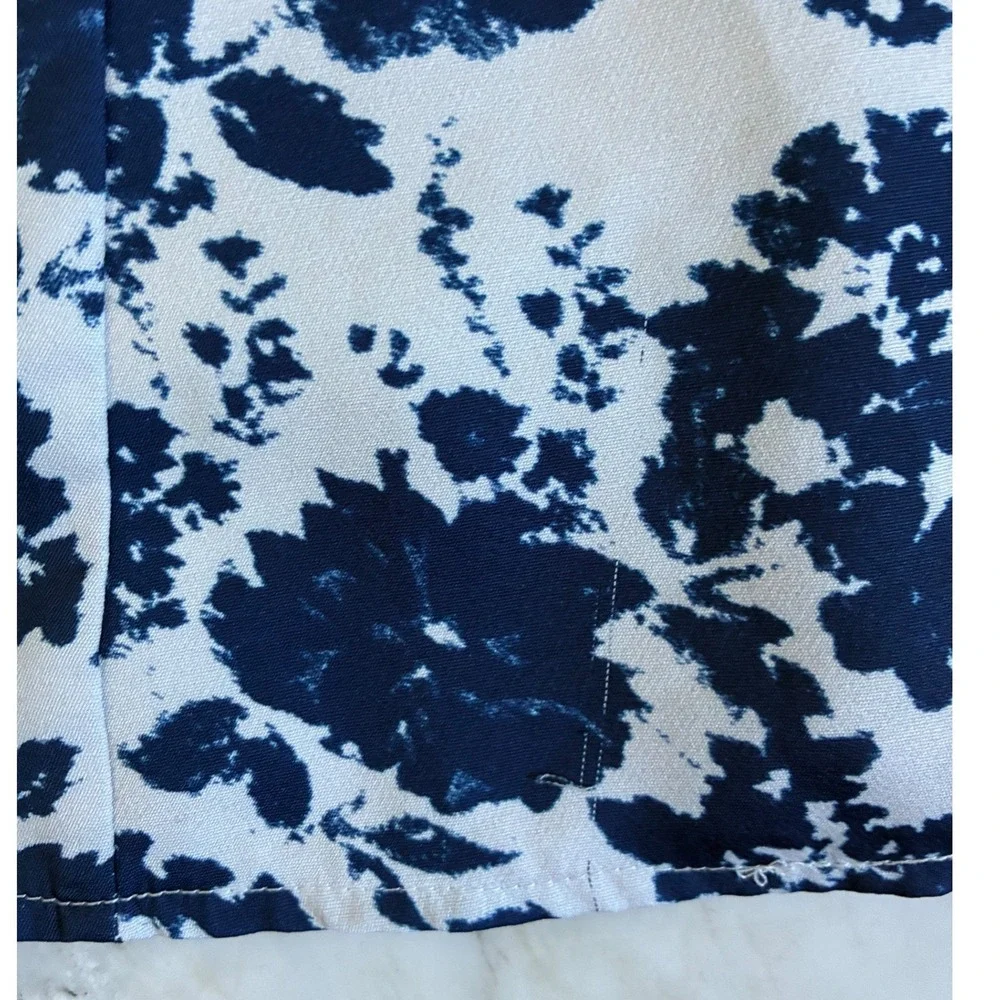 Lulus Navy‎ Blue White Floral High Neck Skater Dress LD9225Y Womens Medium